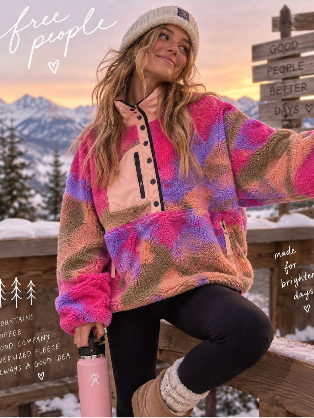 Free People Multicolor Sherpa Pullover Jacket - Pink, Purple, Peach
